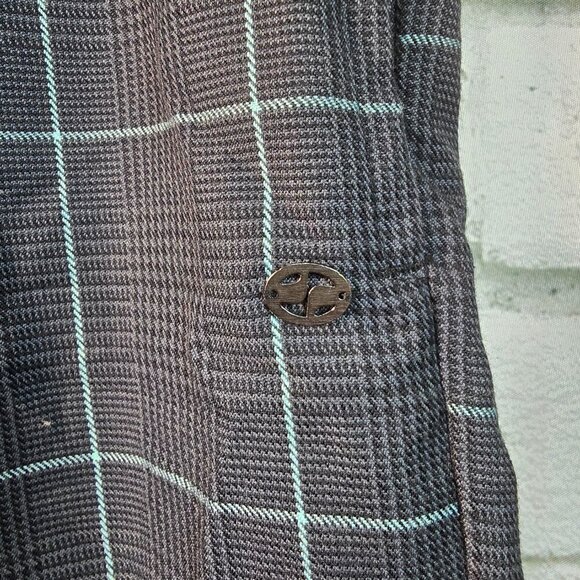 SPLIT USA MENS SHORT BLACK GRAY SM HOUNDSTOOTH PRINT TEAL ACCENT SIZE 36 EUC - Picture 4 of 8